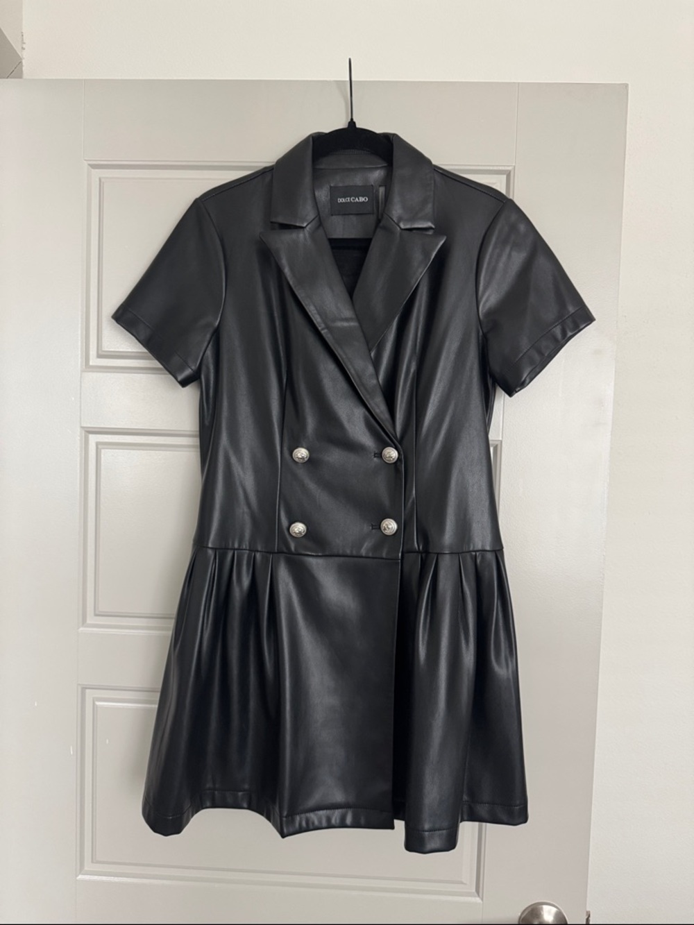 NWOT Dolce Cabo Black Faux Leather Double-Breasted Short Sleeve Dress, S
